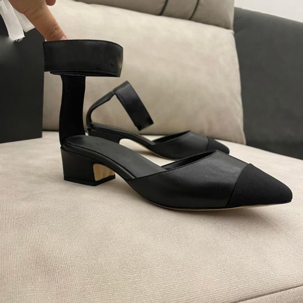 

luxury designer 2021 new spring pumps women pointed toe back strap ankle strap with buckle party shoes women, Black