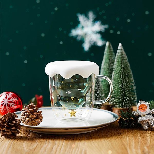 

creative 3d transparent double anti-scalding glass christmas tree star cup coffee cup milk juice children's christmas gift
