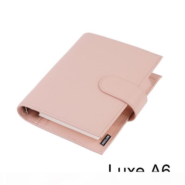 

moterm luxe series a6 size rings planner with 30 mm silver rings agenda litchi grain cowhide organizer diary journal notepad, Purple;pink