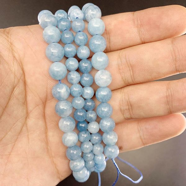 

1 strand lot 4 6 8 10 12mm natural aquamarin agat stone bead round loose spacer beads for jewelry making findings diy bracelet h bbyesp