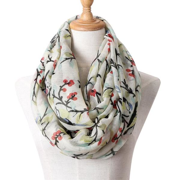 

scarves winter light weight animal infinity scarf women abstract cute birds on tree viscose echarpe shawl loop ring, Blue;gray