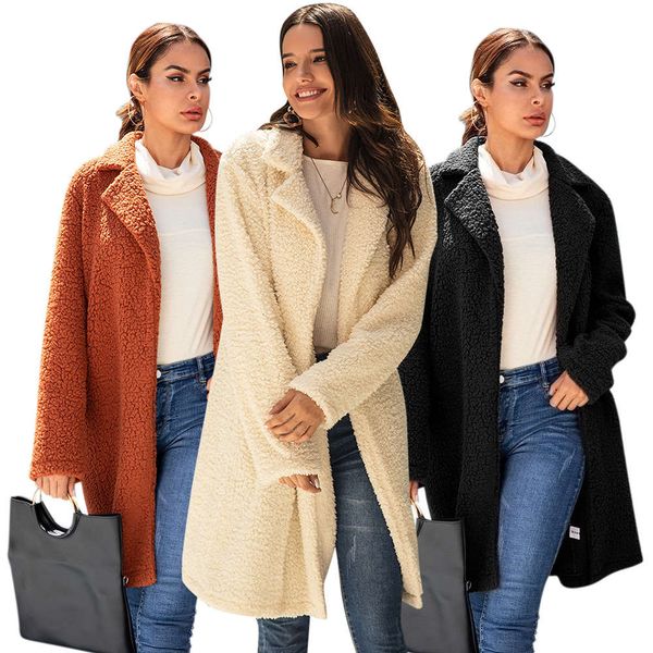 

winter faux fur long coats woman for women jackets female warm fashion casual outerwear clothing cashmere, Black