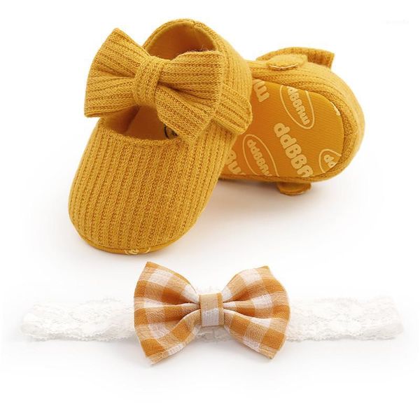 

baby girls cotton bowknot shoes first walkers retro spring autumn toddlers prewalkers infant soft bottom shoes headband 0-18m1