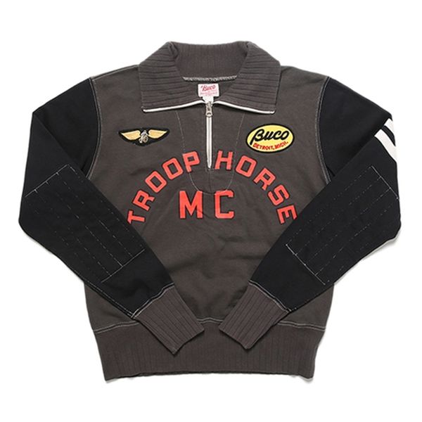 

troophorse mc embroidered vintage sweatshirt short pullover motorcycle jacket coffee racer race jersey for man p1qt, Black