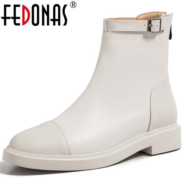 

fedonas zipper female ankle boots zipper concise designer thick heels shoes woman heels 2020 winter working boots, Black