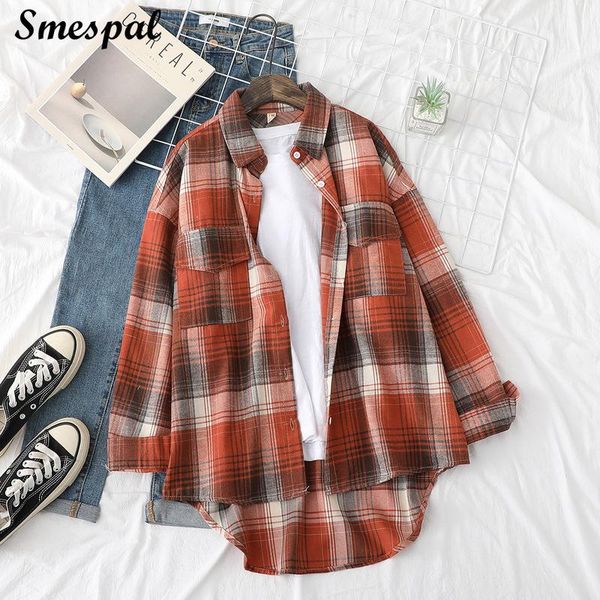 

women casual plaid shirts fall winter lazy style blouses, White