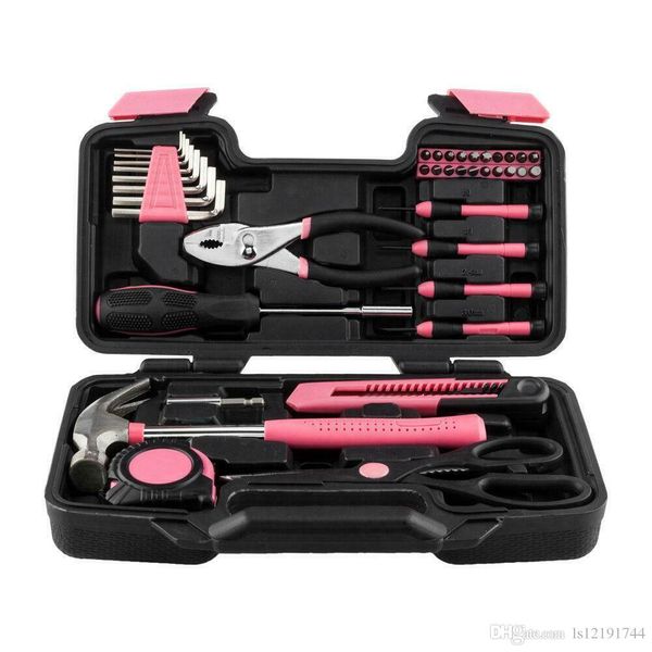

new 39pcs pink tool set household tools kit box mechanics women ladies