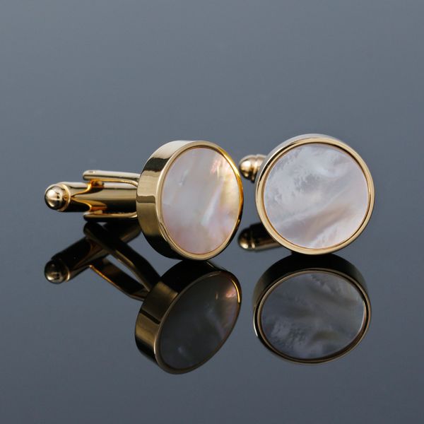 

men's cufflinks round shell inlaid gold sleeve nails men's shirt accessories wedding gifts fashion jewelry wholesale, Silver