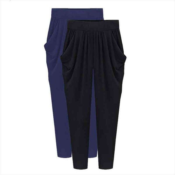 

women harem pants large size elastic waist pleated pockets thin slim ladies 6xl 7xl 8xl ankle length loose trousers, Black;white