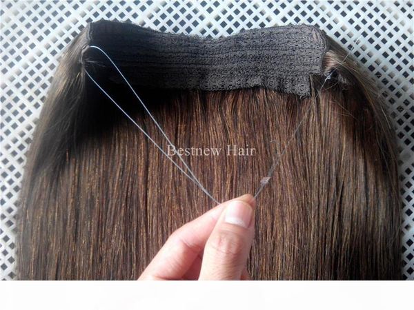 

lummy double drawn brazilian remyy human hair 16"-24" no clips halo flip in hair extensions easy fish line human hair weaving, Black