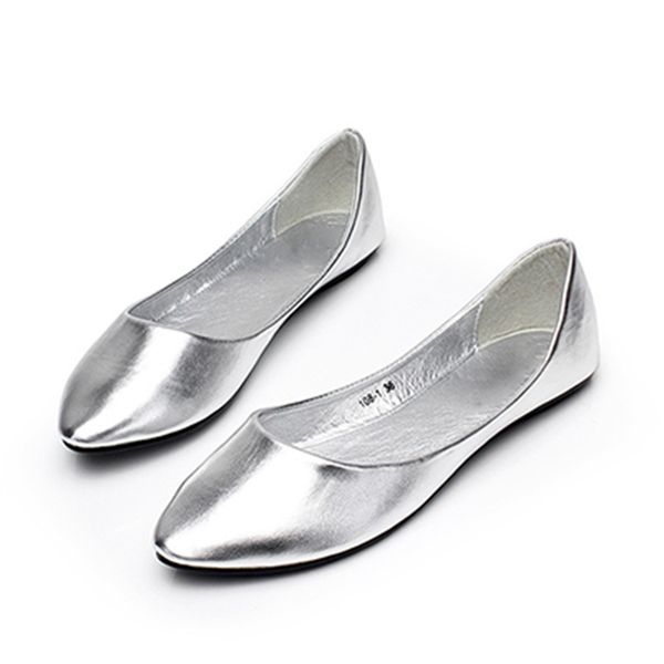 

apartment women's ballets wedding gold shiny silver leather casual ladies spring shoes big size 43 9ien, Black