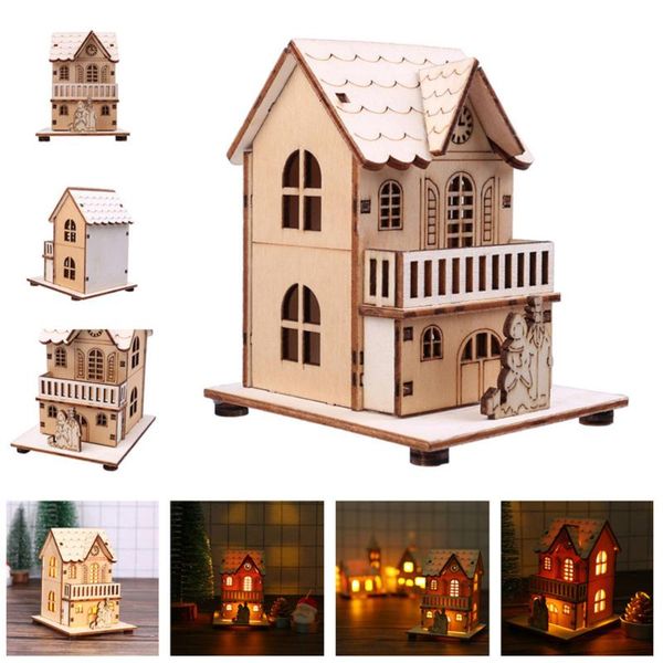 

unique christmas adornment wood house decoration luminous deskornament