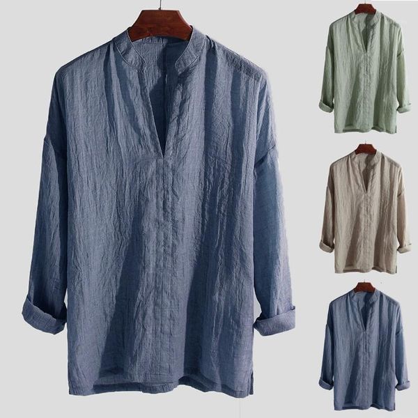 

new fashion men's luxury stylish men's causal shirt breathable long sleeve loose solid color v-neck blouse -2xl1, White;black