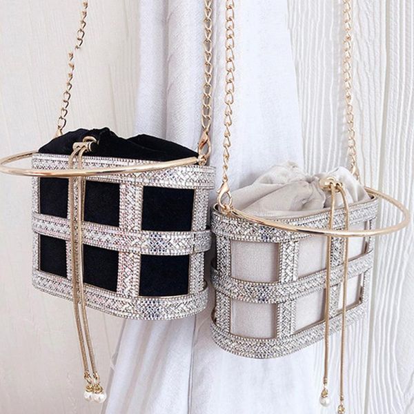 

evening bags arrival plaid gold metal crystal bucket women bag elegant ladies long chain shoulder crossbody handbags party clutch purse