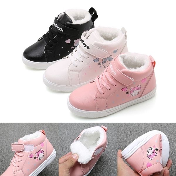 

cute fashion childrenkids baby girls shoes boots winter keep warm soft cartoon cat printed short boots casual outwear shoes lj201202, Black;grey