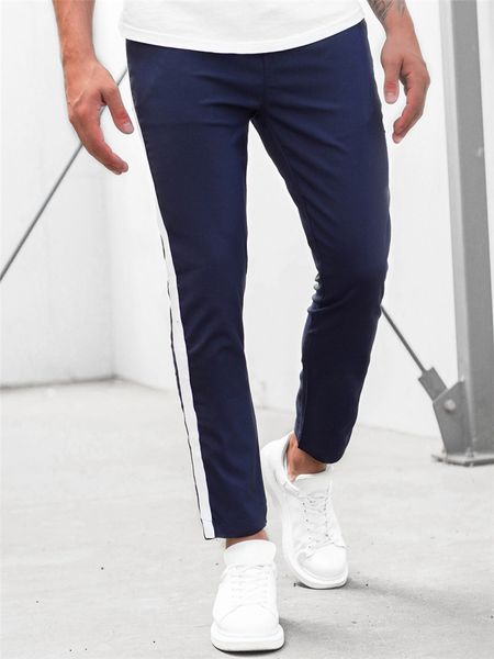 

autumn and winter new sports leisure fitness running training horizontal bar banded trend slim pants for men, Black