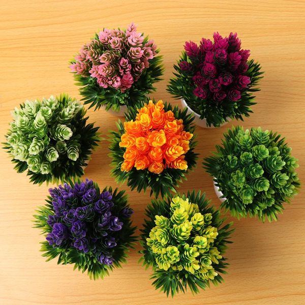 

Colorful Mini Desktop Ornament Wedding Christmas Artificial Plant Flower Fake Potted Plastic Simulation Bonsai Home Decor