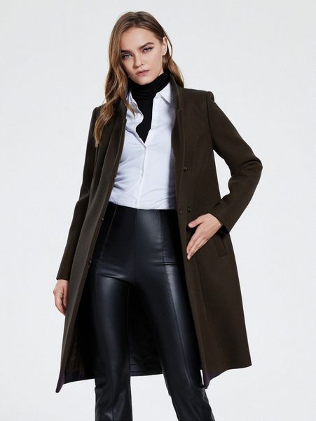 

miegofce hidden button stand collar overcoat x5h8#, Black
