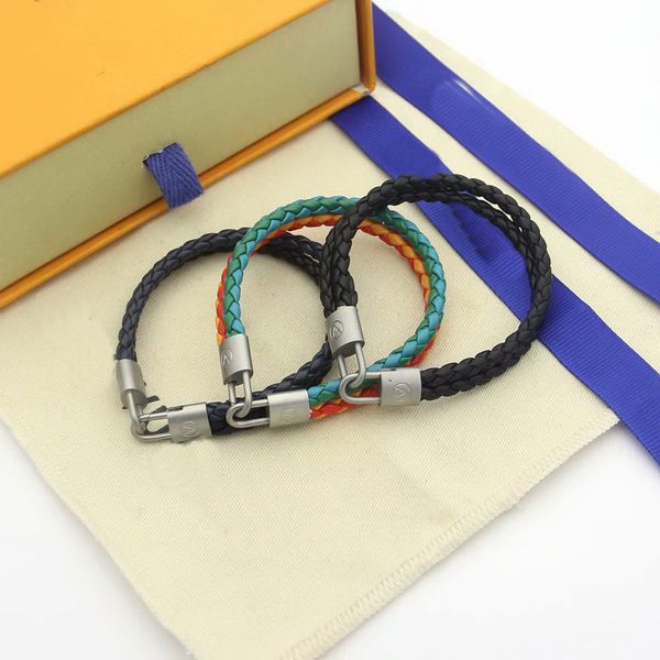 

europe america fashion lady women double color double layers woven rope engrave v letter metals leather bracelets bangle, Black