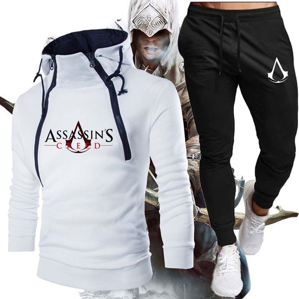 

2-piece men's casual sportswear, Hoodie , assassin and creed, autumn, Gray
