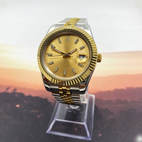 

mens watches night vision automatic mechanical sapphire wrist watch windup 41mm folding buckle yellow gold waterproof analog marathon satch, Slivery;brown