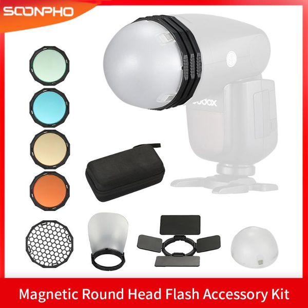 

triopo magnetic round head flash accessory kit barn door color filter reflector honeycomb diffuser for godox v1 triopo r1 f1-200