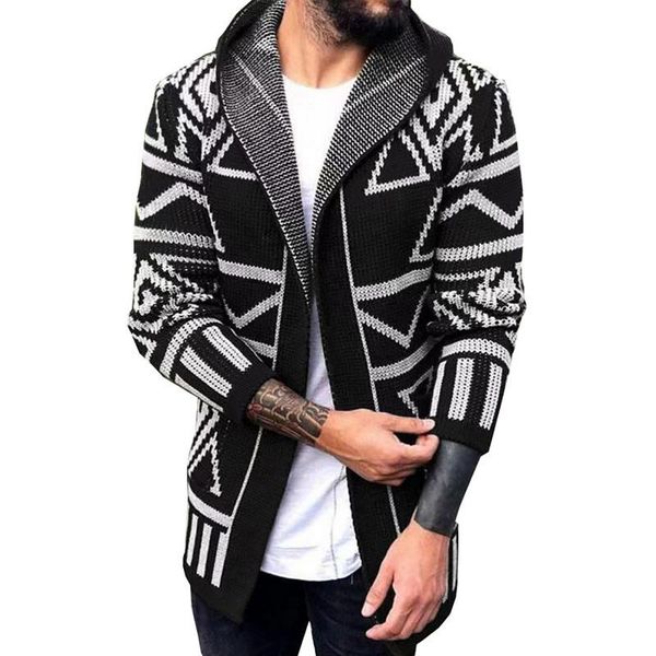 

2020 men hooded cotton cardigan autumn winter warm thick zipper patchwork coat knitted casual male sweater pull homme, White;black