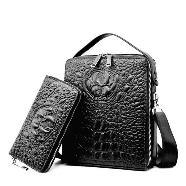 

sales business crocodile leather brand notebook bag leisure fashion handbags leather crocodile embossed leather shoulder bag man trend