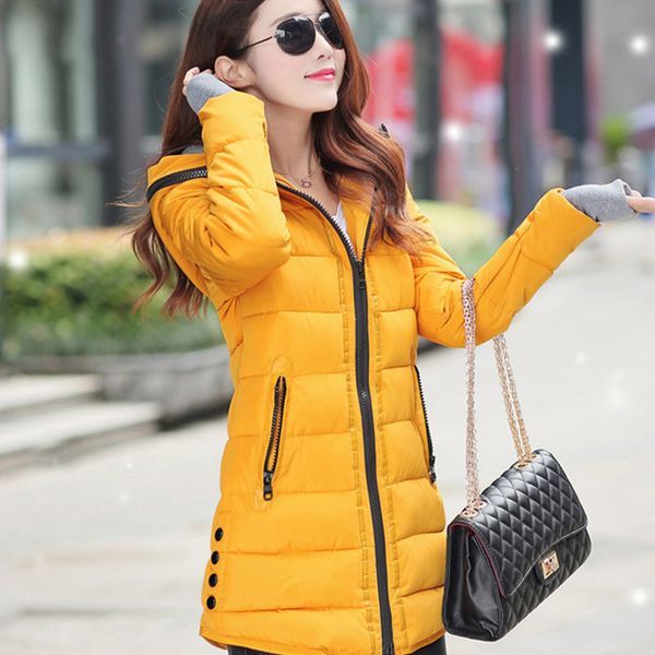

2021 newwomen winter hooded warm coat slim plus size color cotton padded basic jacket female medium-long jaqueta feminina 3vvy, Black;brown