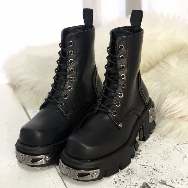 

punk style women ankle boots black 6cm platform boot high military boots metal decor autumn winter botas mujer y200723
