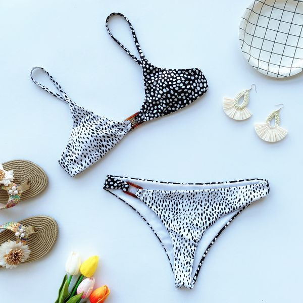 

chanshuang new wave point printed and spliced swimsuit bikini