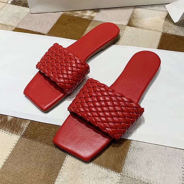 

women shoes weave leather slippers women sandals open toe flat 2020 new brand slides summer outdoor beach female flip flops #p739, Black