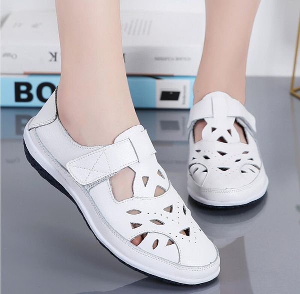 

2021 new women's summer genuine pu handmade ladies shoe leather sandals women flats beach shoes retro ofhz, Black