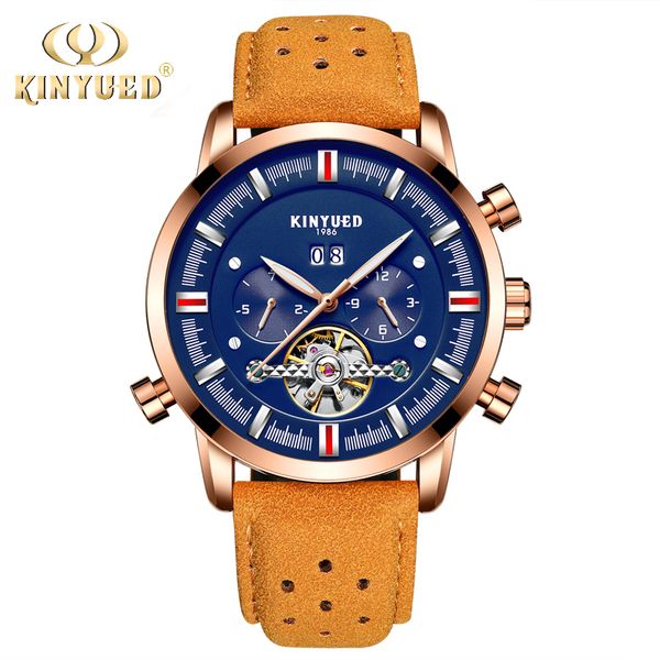

kinyued skeleton automatic watch men flying tourbillon brand men's mechanical watches luxury luminous relogios masculinos, Slivery;brown