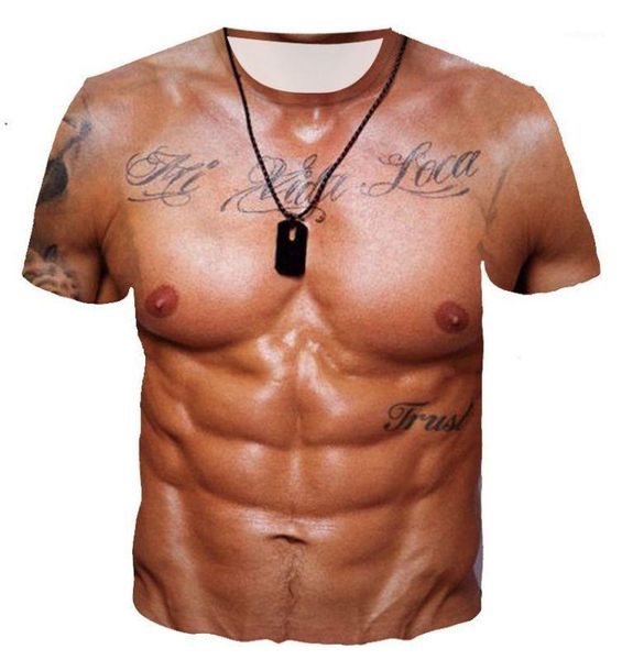 

men's fake 3d muscle elastic short sleeve tank t-shirt costume party 3d man tee shirts tshirt abdominal male1, White;black