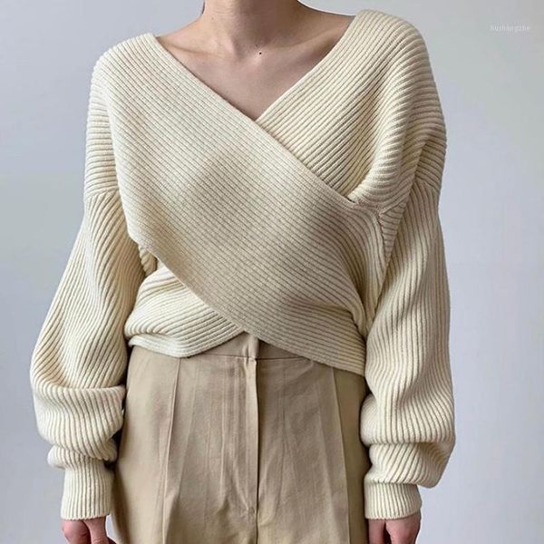 

korean v-neck loose casual knitted jumpers long sleeve vintage pullovers warm autumn winter sweater oversized designer x9111, White;black