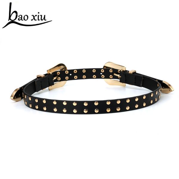 

new brand design punk style pu leather women rivet belts for female male vintage belt fashion double pin buckle waistband jeans 201120, Black;brown