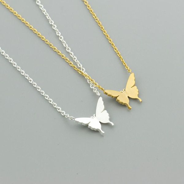 

v attract butterflys minimalist animal pendant delicate necklace for women school girls collier gold chain steel jewels, Silver