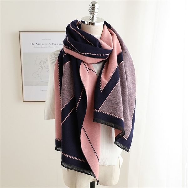 

luxury women cashmere pashmina winter scarf thick warm female printed scarves blanket stole high quantity lady gift scarfs y201007, Blue;gray