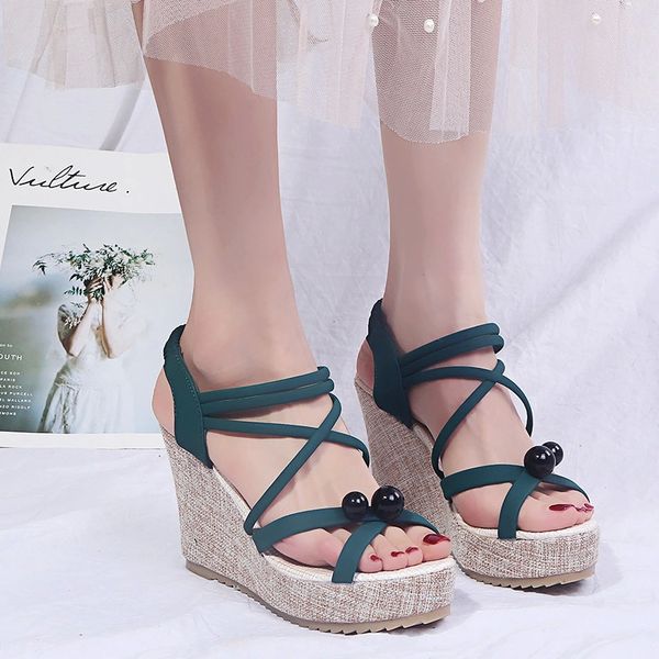 

2020 summer shoes women wedge heels sandals woman platform shoes casual woman wedges ladies high heels sandals a2376 #kf8a, Black