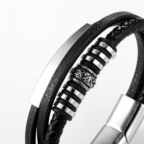 

mkendn geometrically irregular graphics stainless steel genuine leather bracelet men black/brown color accessories jewelry mkendn wmthbo