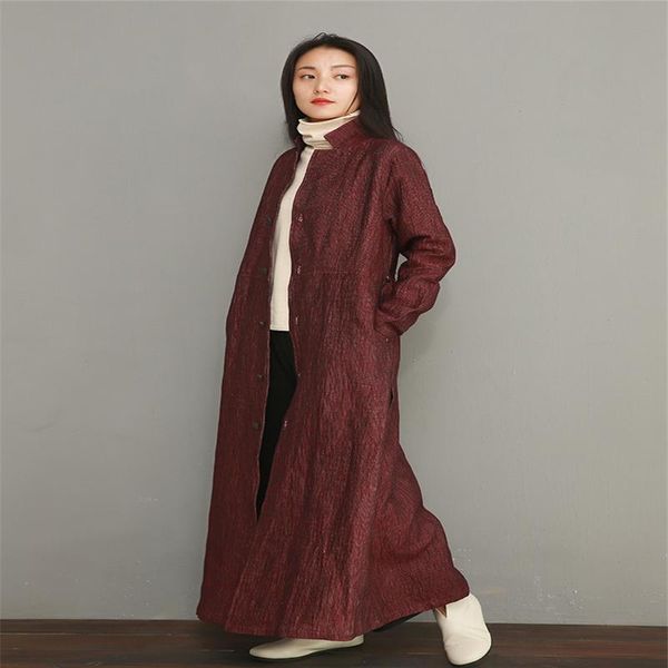 

women's trench coats spring autumn 2021 double-layered cotton-and-linen textured suit collar belt trim ultra-long windcoat coat, Tan;black