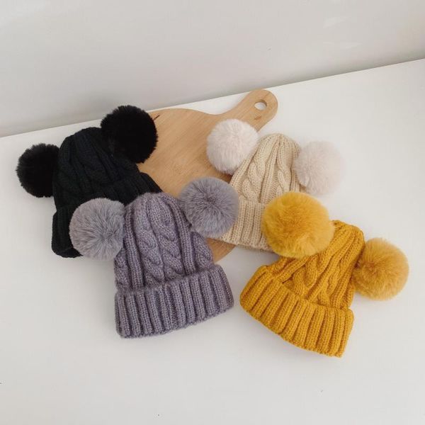 

baby jongens nieuwe kids meisjes 2020 winter pasgeboren muts harige ballen pompom solid warm leuke mooie beanie cap gesc