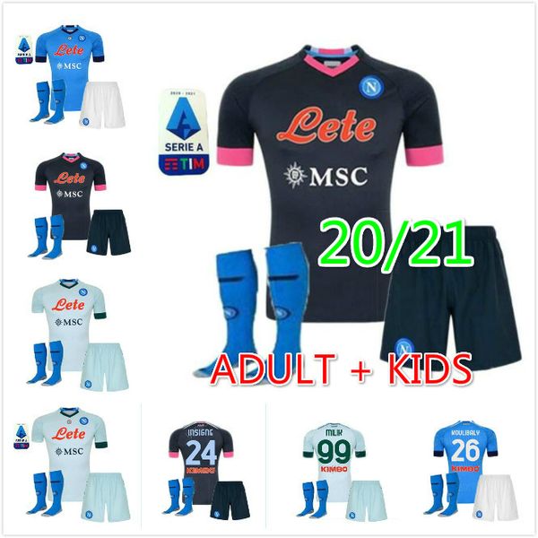 

kids kit 20 21 napoli coccer jersey 2020 2021 naples koulibaly camiseta de fútbol insigne milik h.lozano mertens third football shirt, Black;yellow