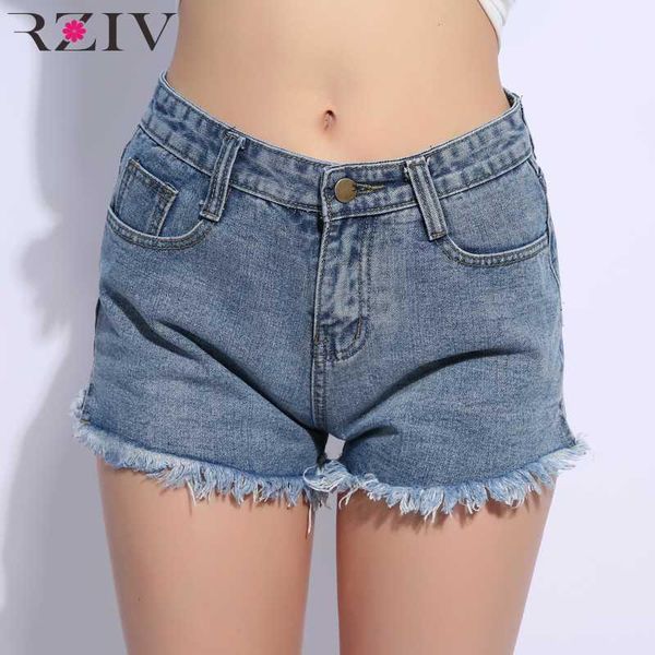 

rziv summer denim shorts female casual solid color fringed denim shorts1, Blue