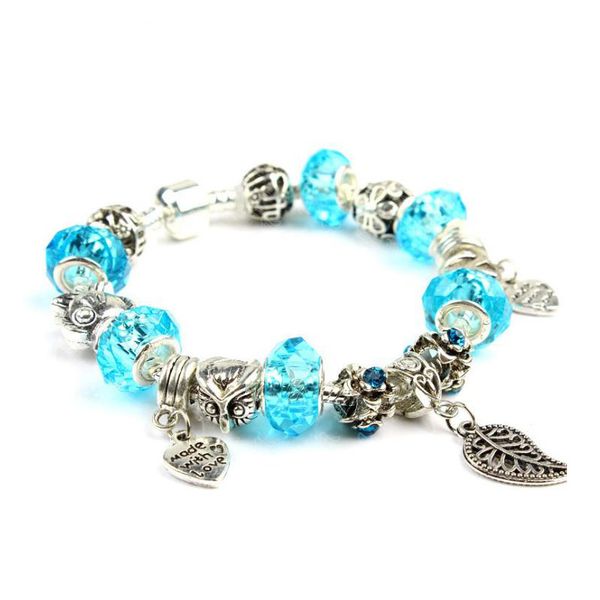 

factory luxury pandor boutique new leaf love heart pendant creative diy colorful glass beads beaded lady woman bracelets wholesale, Golden;silver