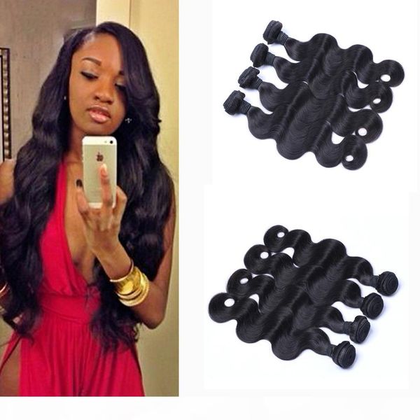

peruvian human remy virgin hair body wave hair weaves hair extensions natural color 100g bundle double wefts 4bundles lot, Black