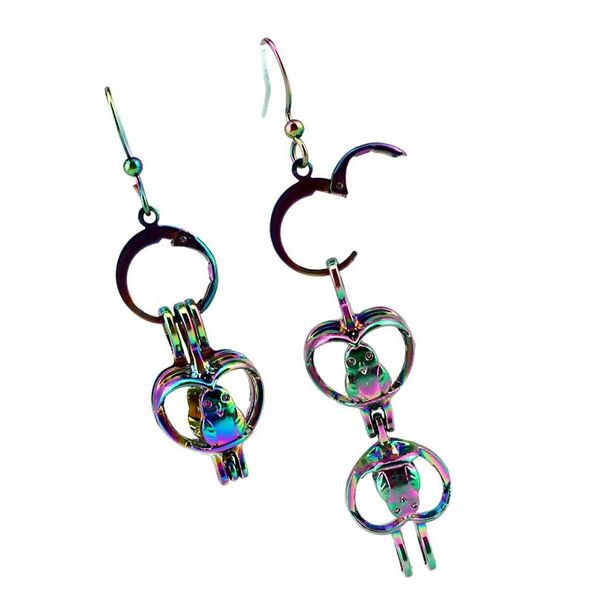 

ee-c397 rainbow color owl pearl cage pendant earrings hooks with 5-8mm plastic beads ee-c397 rainbow jllfpv, Silver