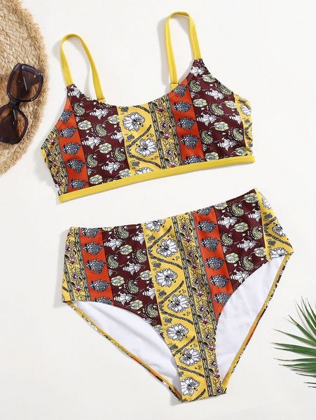 

plus allover print bikini swimsuit 34ew#, Black