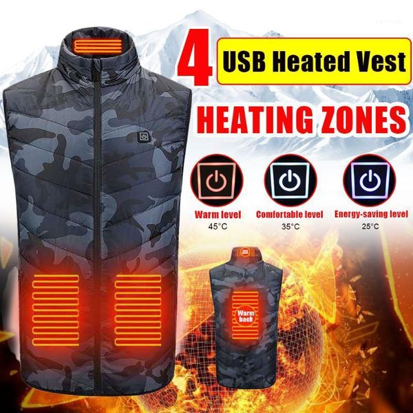 

outdoor t-shirts camouflage 4zone heating vest usb charging thermal insulation suit three-speed thermostat men women fishing1, Gray;blue